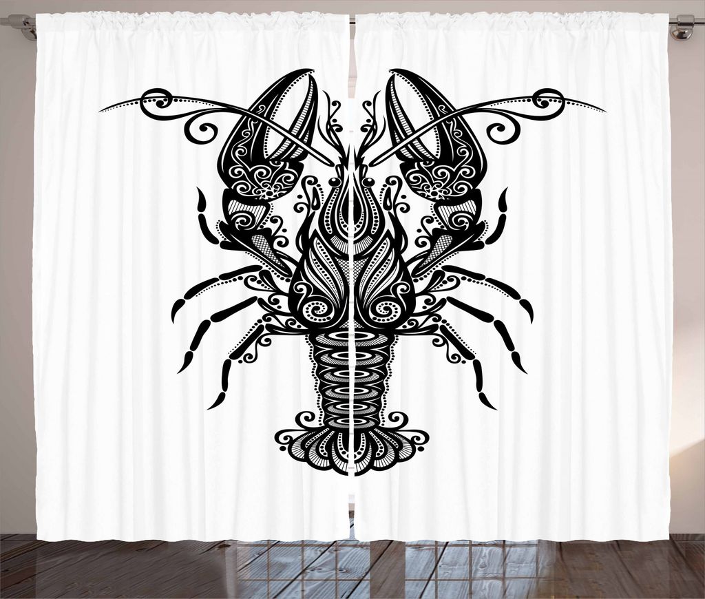 ABAKUHAUS Hummer Rustikaler Gardine, Kurvige Ornament Hummer, Schlafzimmer Kräuselband Vorhang mit Schlaufen und Haken, 280 x 245 cm, Schwarz und ...