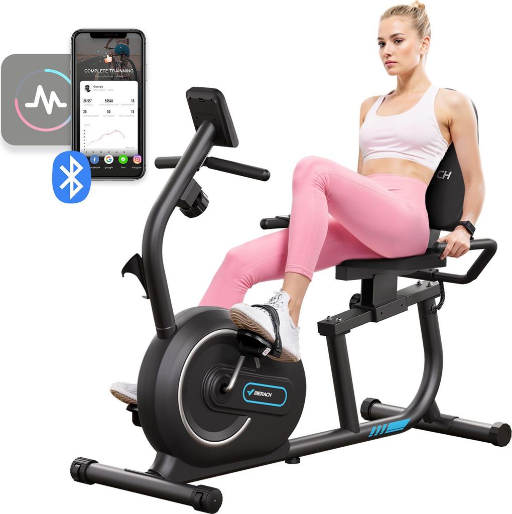 Liegeergometer für Zuhause – 8 Widerstandsstufen, leise & komfortabel, App & Herzfrequenzsensoren, LCD-Monitor, verstellbare Rückenlehne, bis 1...