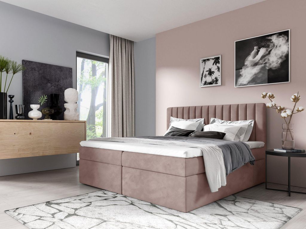 YOURHOUSE24 Boxspringbett Paso Bonell-Matratze und Topper, mit zwei Bettkästen für die Bettwäsche, kontinentales Bett (Farbe: Jasmine 61, Größ...