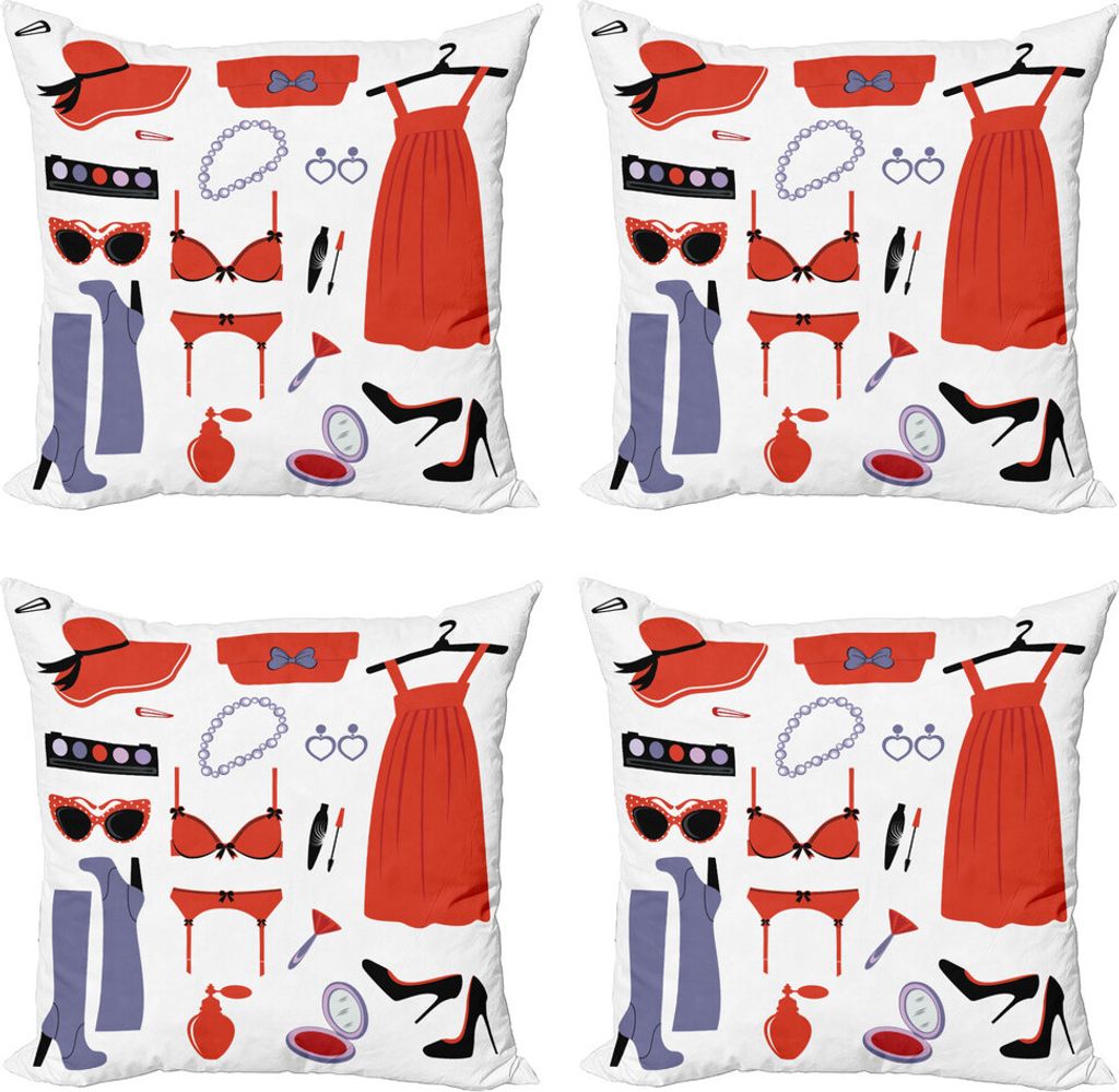 ABAKUHAUS Heels und Kleider Kissenbezug Set (4 Stück), Frauen Garment, Moderner Doppelseitiger Digitaldruck, 45 cm x 45 cm, Coral Lavendel Schwarz