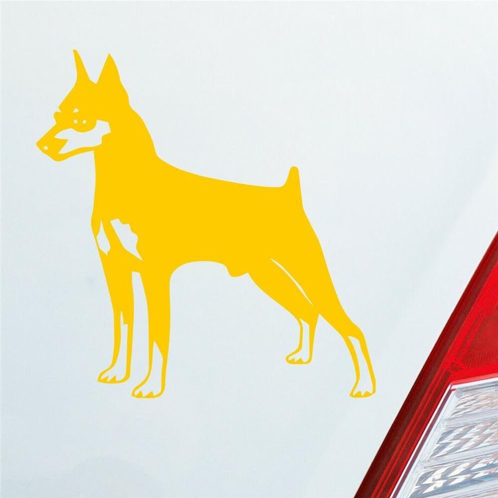 Auto Aufkleber Zwergpinscher Hund Dog Animal 10x10 cm Gelb Sticker Heckscheibenaufkleber