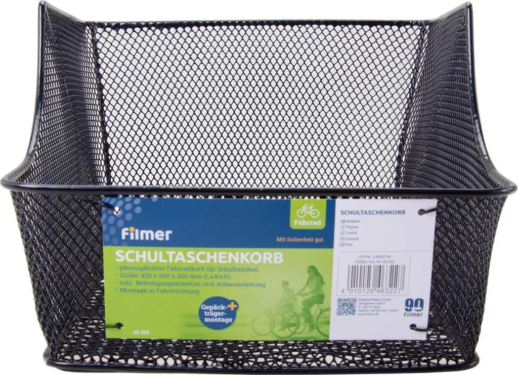 Panier de Vélo Anti-chute Filmer 46.322 Fixation Stable sur Arrière