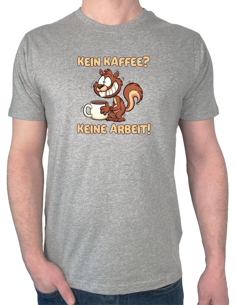 Huuraa Herren T-Shirt Kein Kaffee keine Arbeit Eichhörnchen M Sport Grey Bio Baumwolle Fairtrade Herrenshirt Geschenkidee