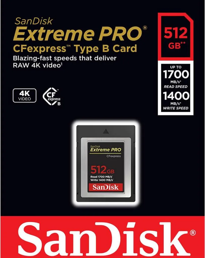 Carte CFexpress SanDisk Extreme Pro 512Go à haute vitesse 1700Mo/s - 4