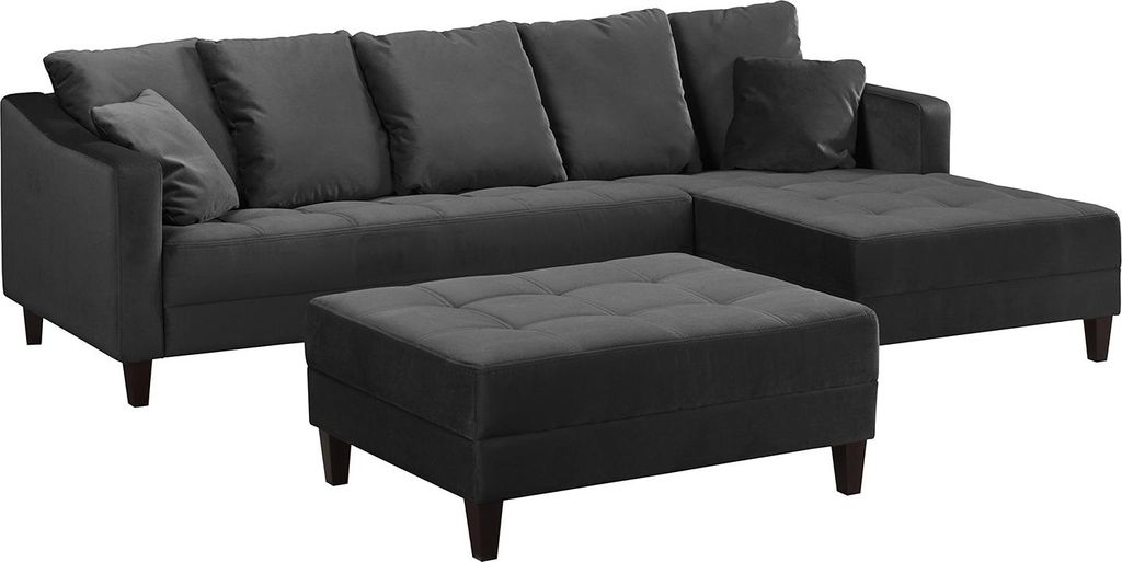home24 Ecksofa mit Ottomane - Samt