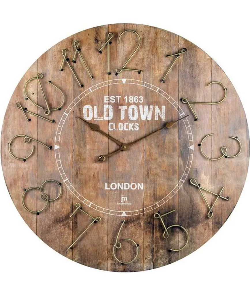 Pendule murale ronde Lowell 21464 : horloge de salon au style vintage