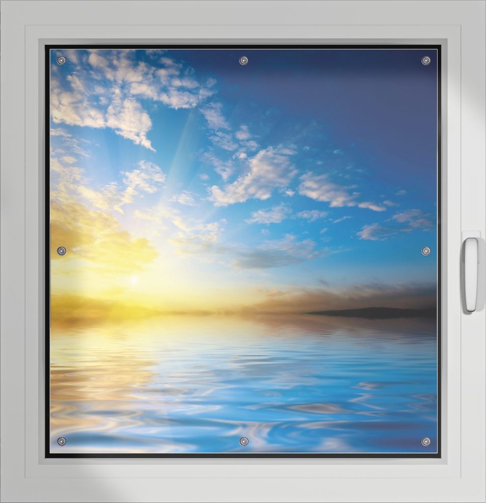 Wallario Lichtschutzbild, Dekorativer Sichtschutz Sonnenschutz 96 x 100 cm mit Motiv: Sonnenuntergang über dem Meer I - Verdunklung ohne Bohren