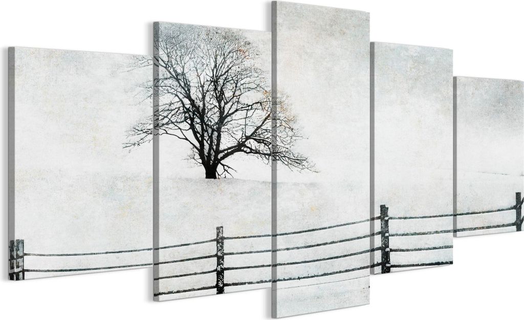 LUMASOUL Leinwand Bilder 150x75 cm, Leinwandbild Winter Motiv 4, Wandbilder Holzrahmen und Webstuhl Wohnzimmer und Schlafzimmer, 5 teilig