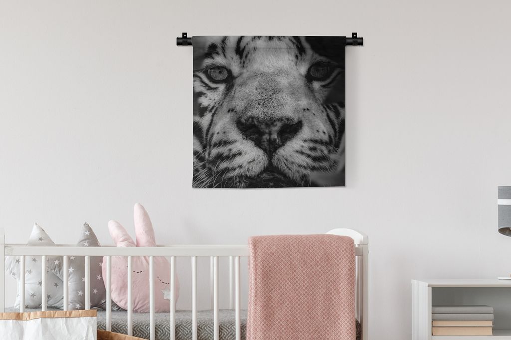 MuchoWow Wandteppich Wandbehang Dschungel - Tiger - Schwarz - Weiß 60x60 cm Tapisserie Dekoration Wandtuch - Dekorationen - Wand Decke