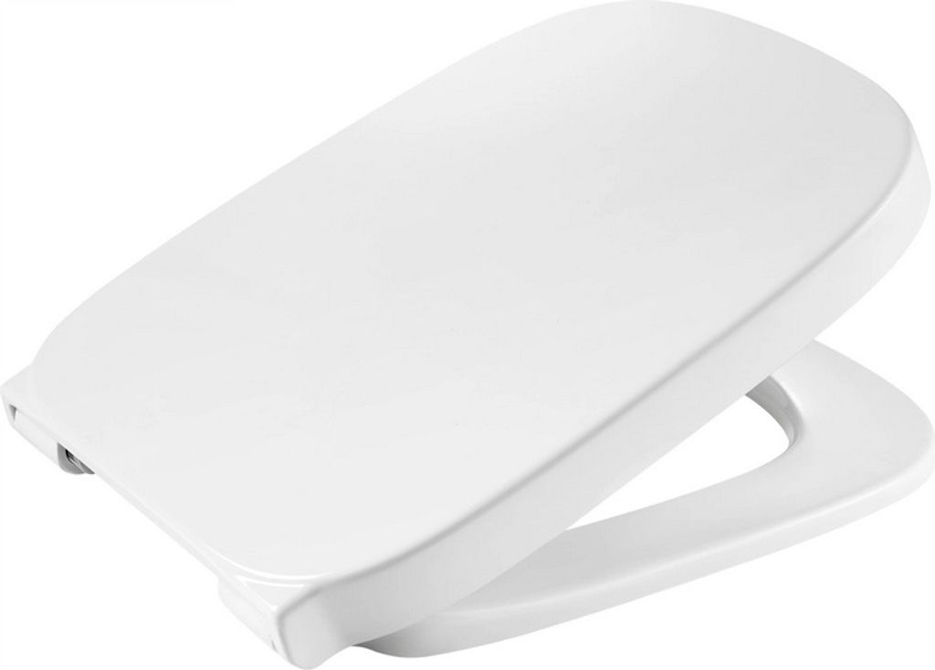 A white toilet seat is shown from a diagonal angle against a white background.