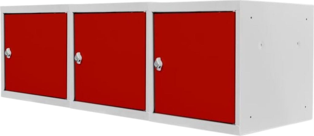 Mega Deal | 3x Schließfachwürfel Blocky mit Drehriegelschloss für Vorhängeschloss | HxBxT 40x40x40cm | Lichtgrau/Rot