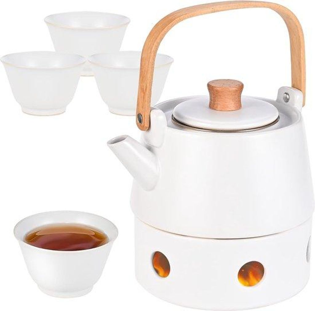 Porzellan-Teeservice mit Sieb, 850 ml Teeservice mit 4 Tassen für lose Teezubereitung und 1 Teetasse, Tassen für Afternoon-Tea, Wohnaccessoires, ...
