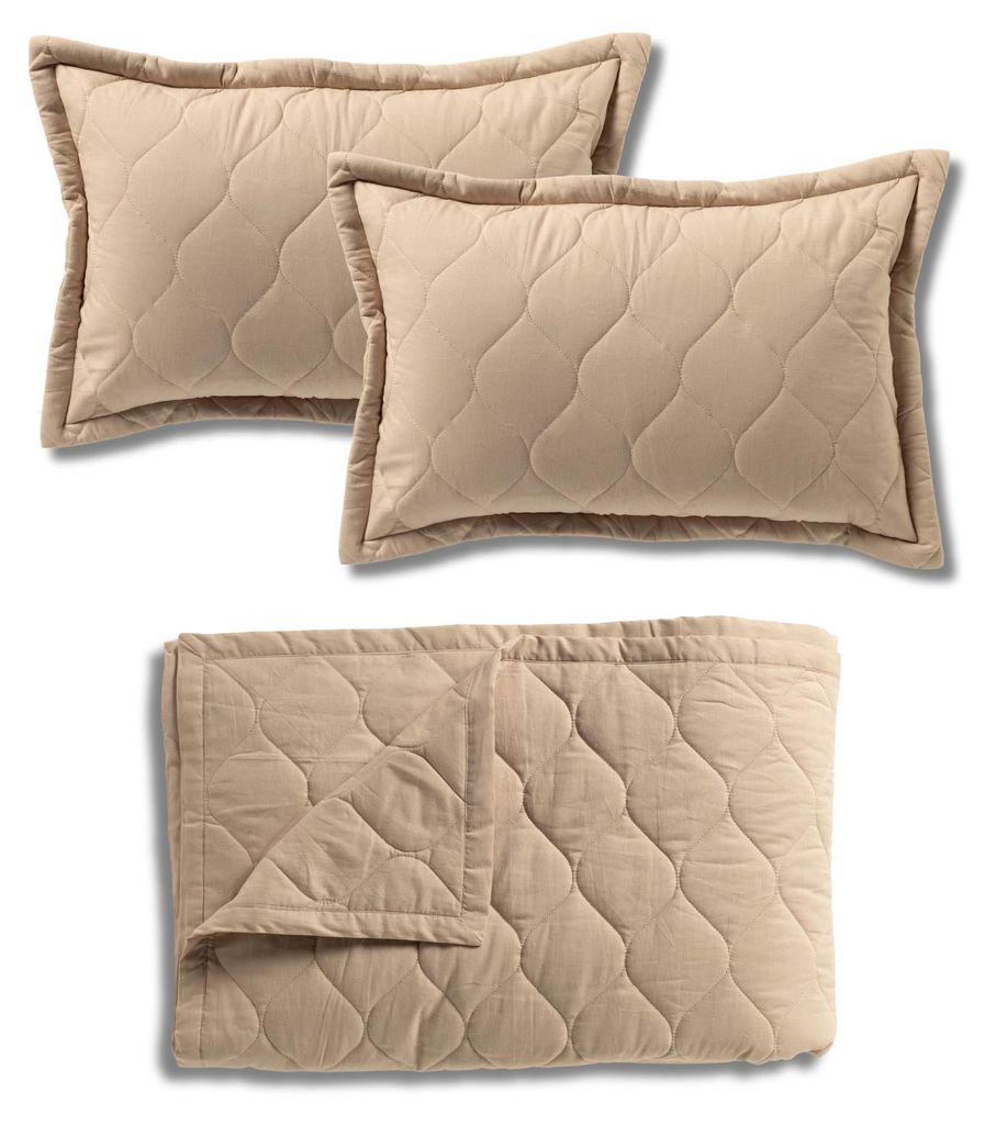 Dutch Decor SPARSET - 3-teilig - Romee - 2 Dekokissen 40x60 cm - 1 Tagesdecke 150x200 cm - Beige