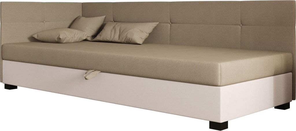 AURA SOFA Boxspringbett SILO PLUS 90x195 Komplett-Set mit Bonell Matratze, Polsterbett mit Bettkästen - Hellbeige/Bronze, SAWANA 01/24
