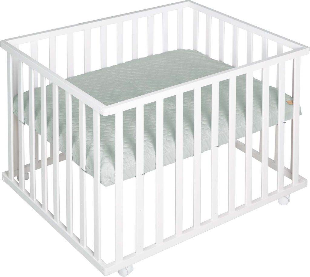 roba Laufgitter 'roba Style', 75 x 100 cm, Spielgitter inkl. grüner Schutzeinlage und Rollen, weiß