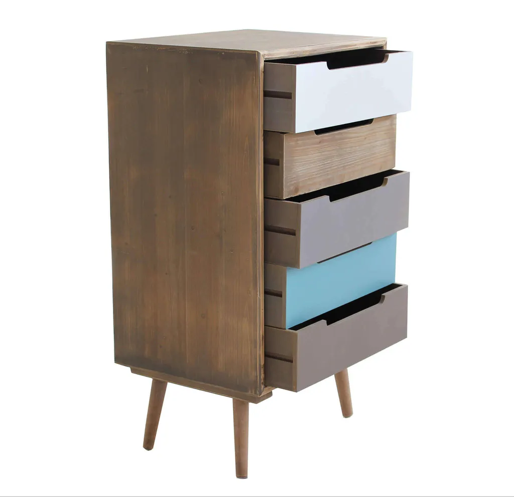 Rangement efficace : Commode bois CHARLES 5 tiroirs contre le désordre