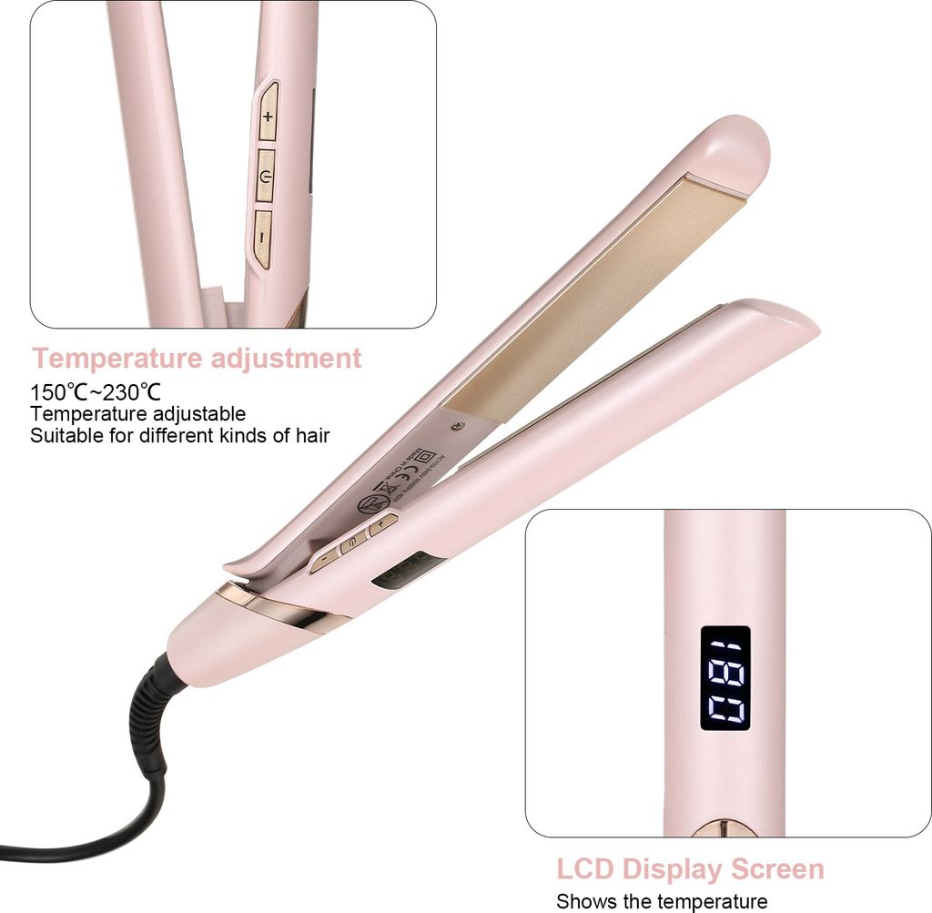 Haarglätter 2 in 1 Temperatur einstellbare Haarglätter Lockenstab mit LCD-Bildschirm für Salon Home