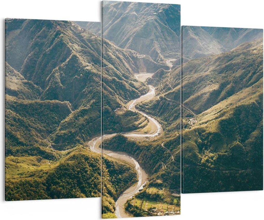 Bild auf Leinwand - Leinwandbild - 3 Teile - Berge Weg Wald - 130x100cm - Wand Bild - Wanddeko - Wandbilder - Leinwanddruck - Bilder - Wanddekorati...
