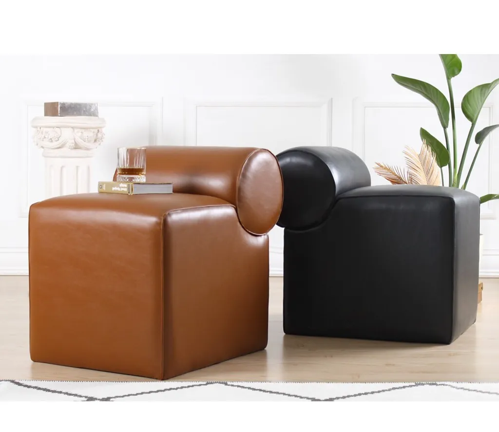 Pouf Hanah Home Rohin en Cuir Marron 45x60x56 cm pour Salon Moderne - 4
