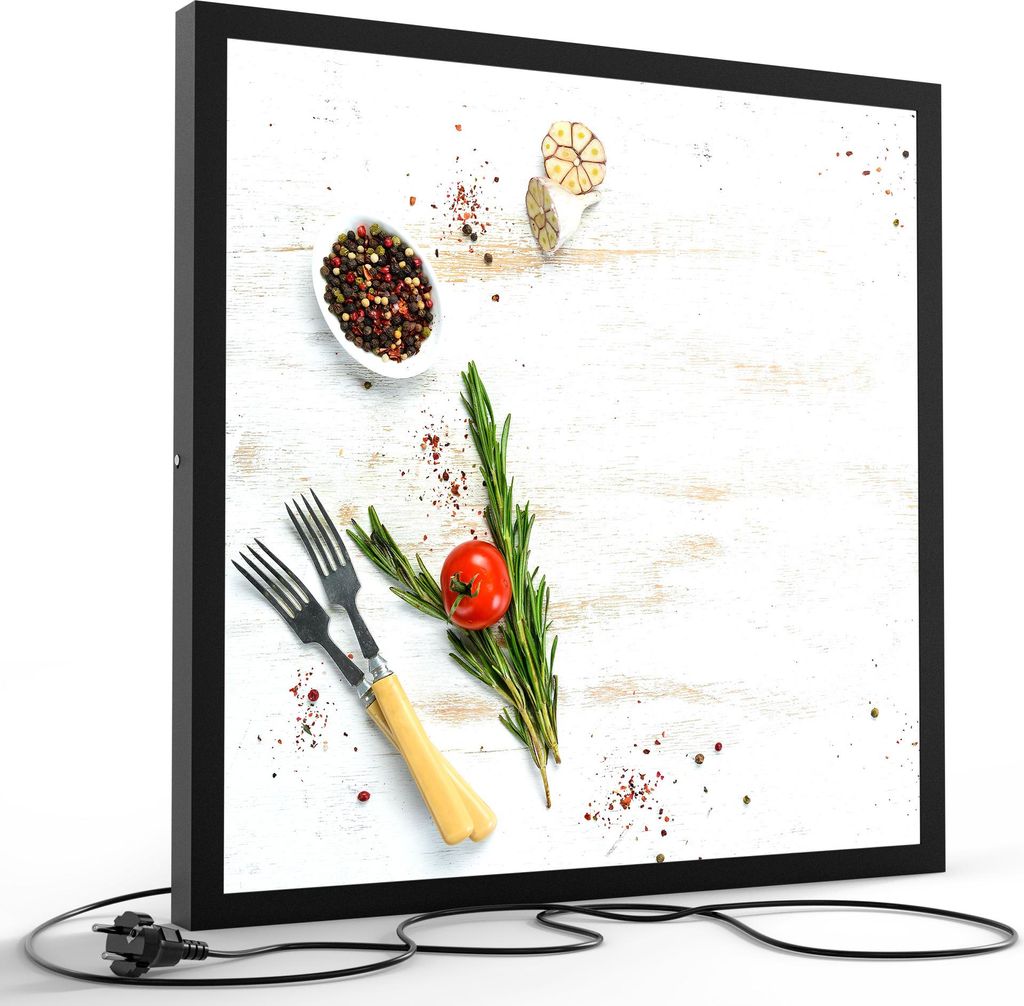 DEQORI LED-Bild & Lampe 60x60 cm Schwarz 'Küchenkräuter und Gewürze' Leuchtbild Leuchte
