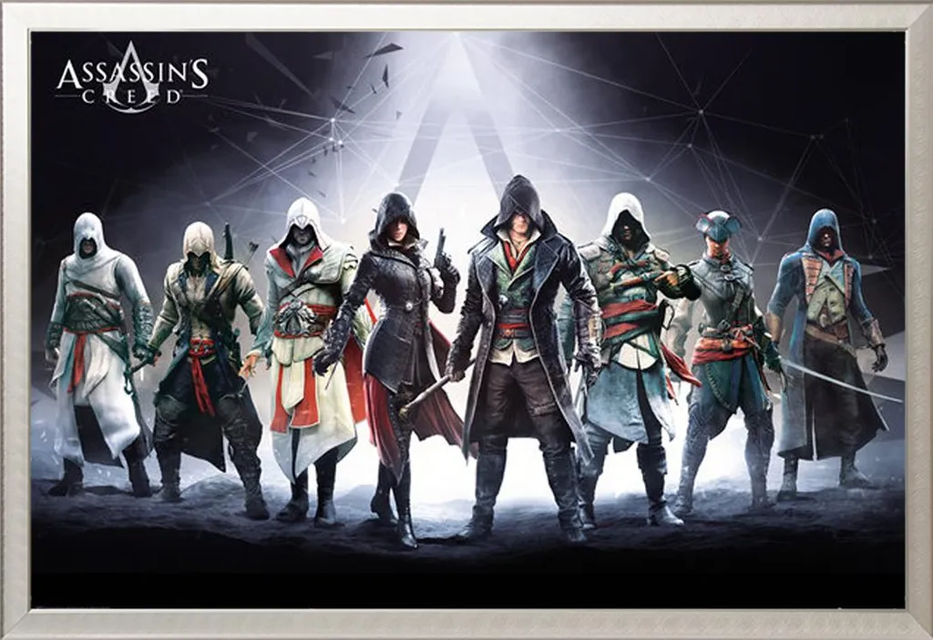 Assassins Creed - Poster - Personaggi del Sindacato + cornice rimovibile, Shinsuke® Maxi alluminio argento, vetro acrilico