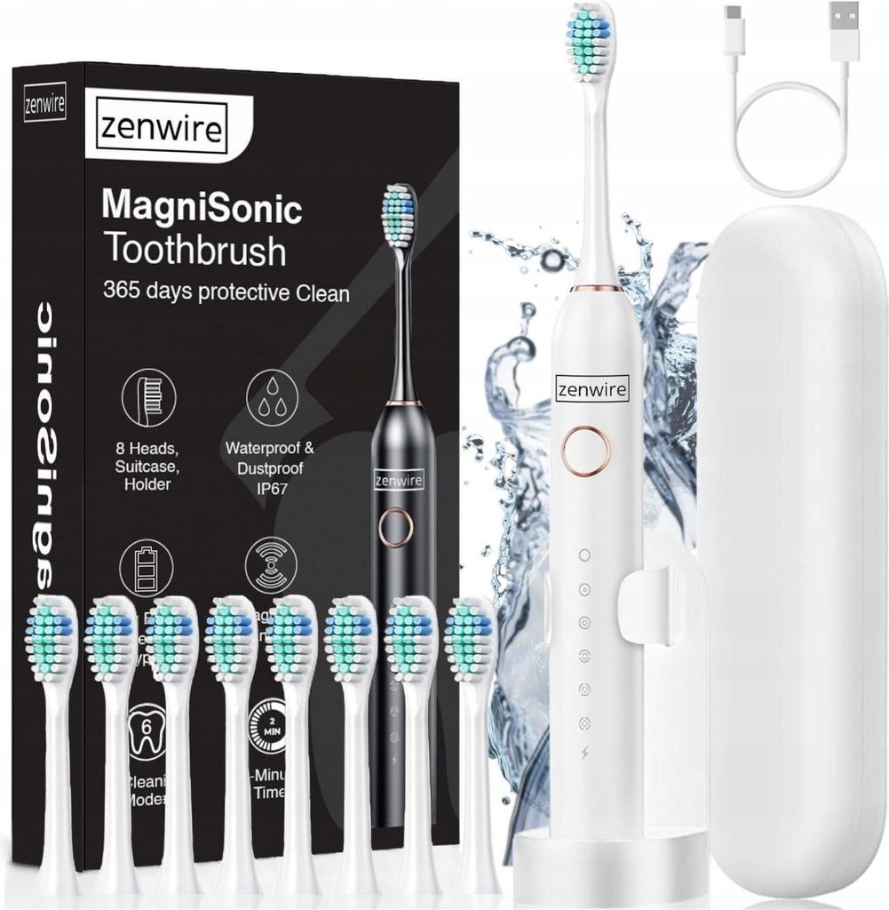 Sonic Zahnbürste - Magnetisch - Elektrisch - für Erwachsene - für Kinder - Weiß - MagniSonic 506 - 6 Reinigungsprogramme