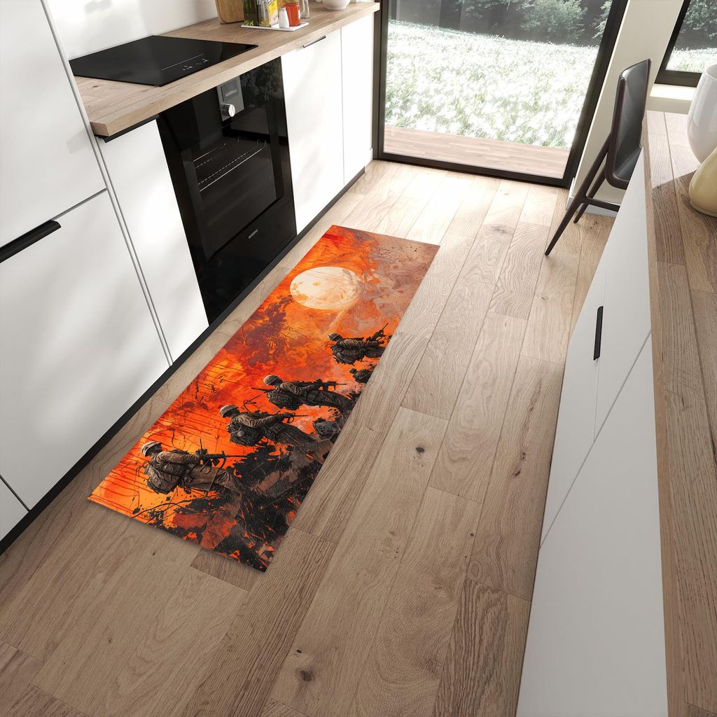 Küchenteppich 60x180cm rutschfest & abwischbar PVC Läufer - Soldaten im Sonnenuntergang
