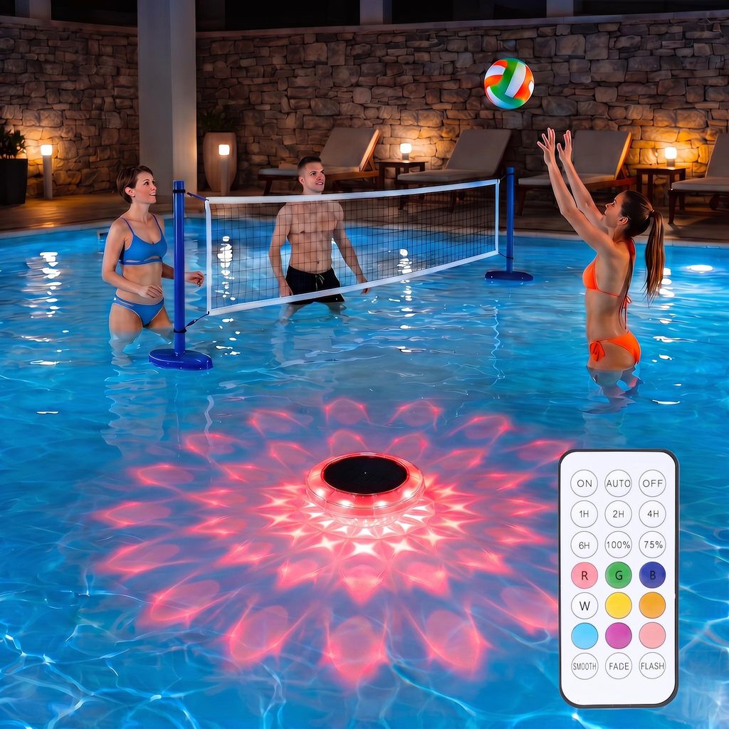 LED Solar Poolbeleuchtung 15cm, RGB Schwimmende Poolleuchte Produktbild 