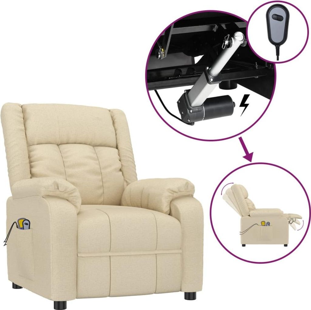 vidaXL Massagesessel Elektrisch Creme Stoff