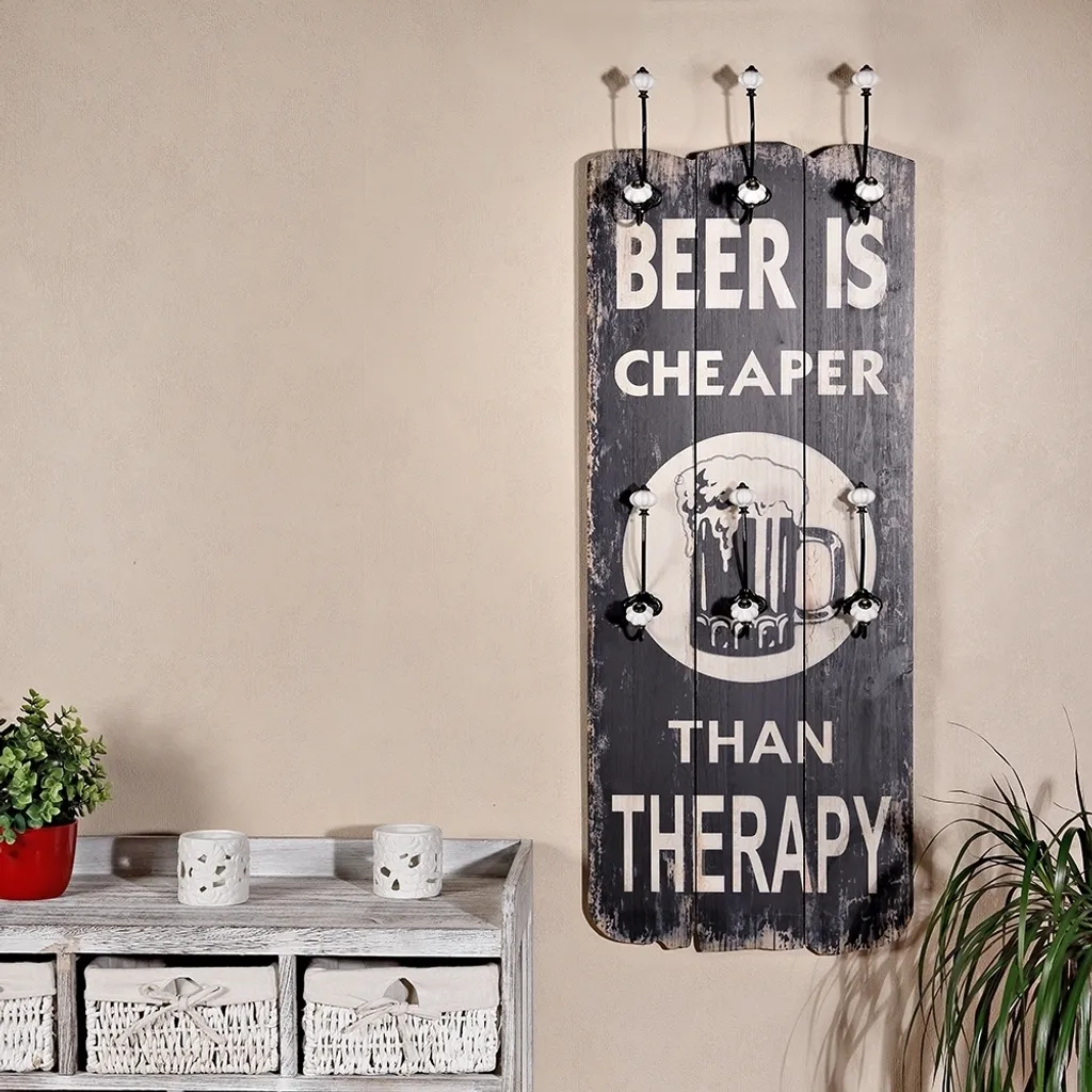 Appendiabiti Legno Vintage 100x40 Beer | Attaccapanni Muro 6 Posti