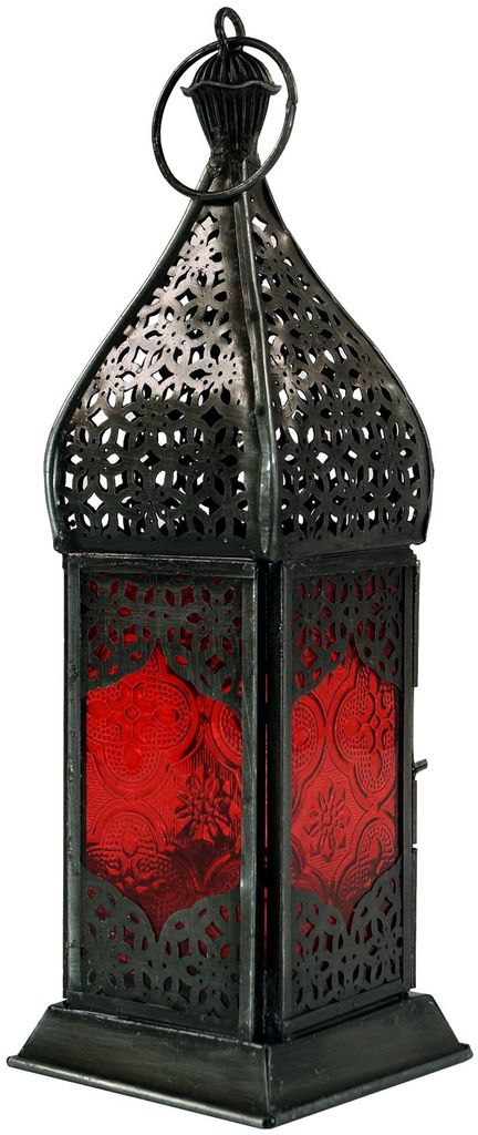 Orientalische Metall/Glas Laterne in Marrokanischem Design, Windlicht, Mehrfarbig, Glas,Metall,Eisen, Farbe: Rot, 23*7,5*7,5 cm
