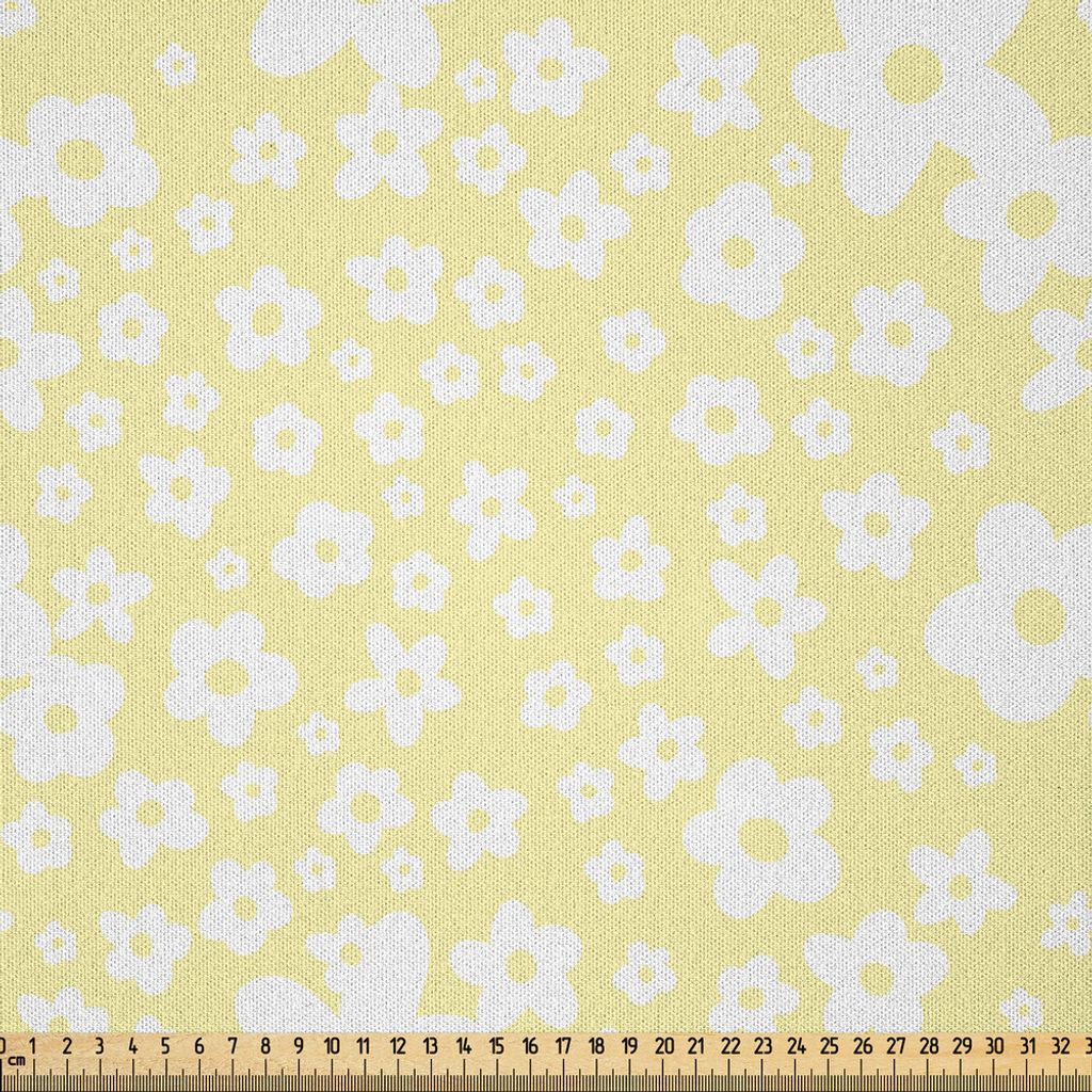ABAKUHAUS Blumen Microfaser Stoff als Meterware , Grafisches Gänseblümchen blüht Design auf gelbem Hintergrund-Frühlings-Blumen-Grafik, 2 M (23...