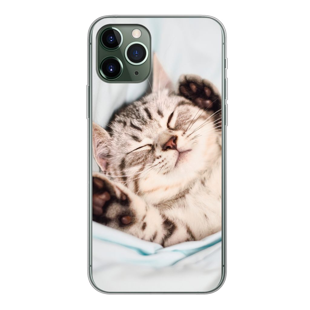 MuchoWow Handyhülle Schutzhülle Hülle für iPhone 11 Pro Kätzchen - Lustig - Bett - Kinder - Jungen - Mädchen - Kinder Silikon Softcase Hand...