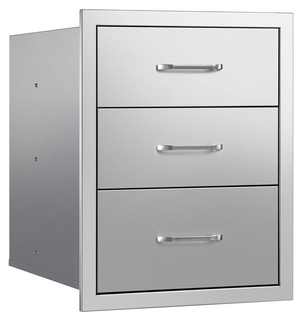 Outdoor Kitchen Drawers 18.11"W x 23.23"D x 23.23"H, Triple-Access Stainless Steel BBQ Drawers with Handles, BBQ Island Drawer for Outdoor Kitchens...