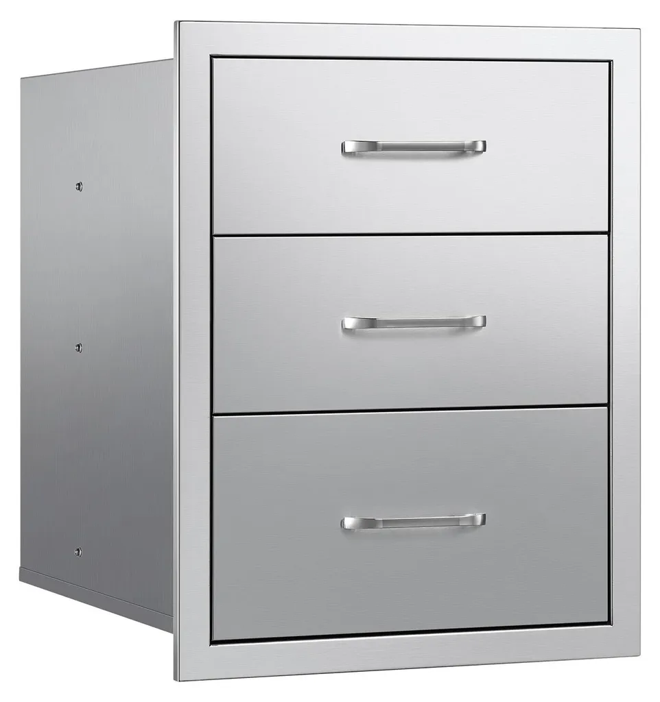 Tiroir de barbecue triple en inox 46x59x59 cm pour cuisine d'extérieur