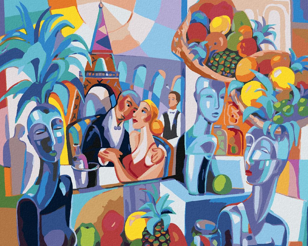 Zuty - Malen nach Zahlen - ABSTRAKTES RESTAURANT IN PARIS, 40x50 cm, ohne Keilrahmen