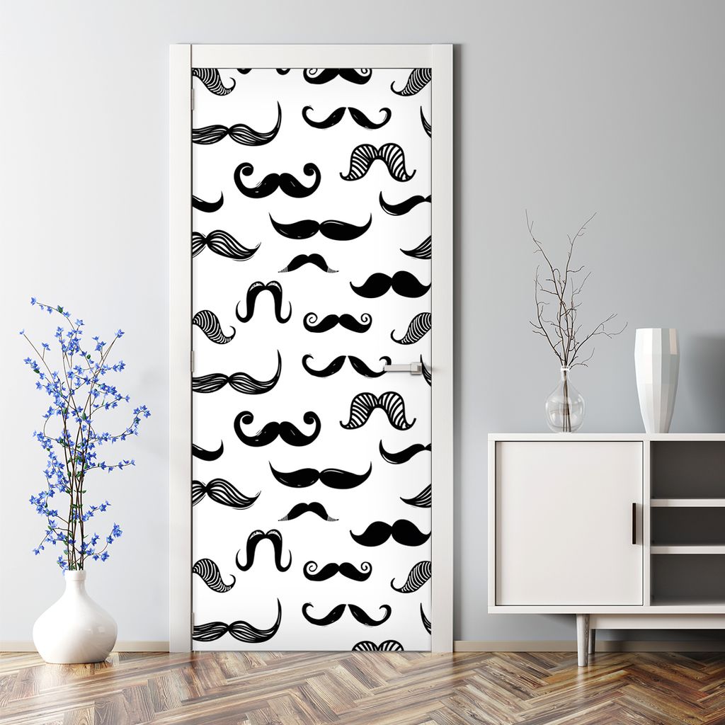 Dekorative selbstklebend Türtapete Türaufkleber Aufkleber Schnurrbart Schwarz-Weiß 85 x 200 cm