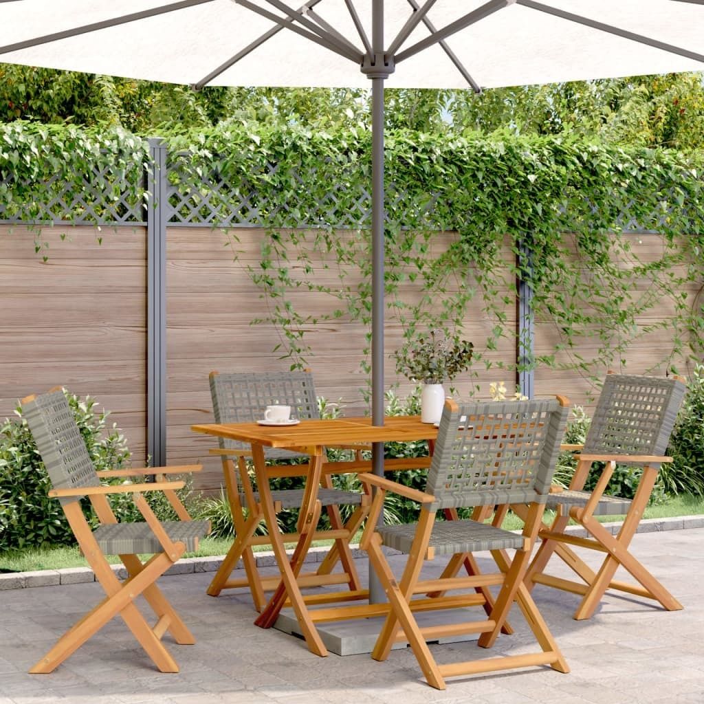 "2026 Promotion" Gartenstühle 4 Stk. - Hohe Qualität - Klappbar Grau Poly Rattan & Massivholz - Gartenstühle CC11994
