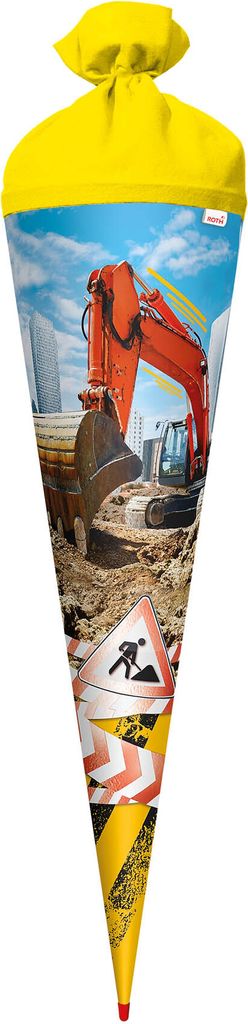 ROTH Schultüte groß Achtung Bagger 70 cm rund Folieneffekt Produktbild 