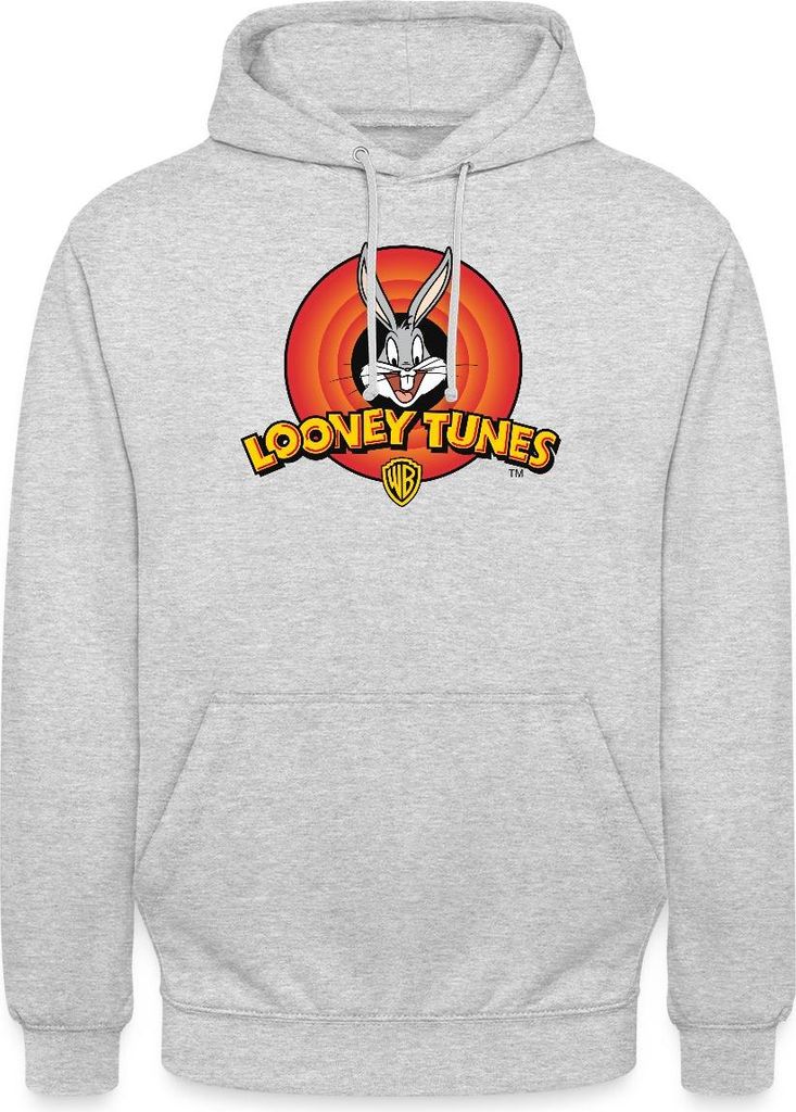 Spreadshirt Looney Tunes Bugs Bunny Logo Classic Uni Hoodie, M, Hellgrau meliert