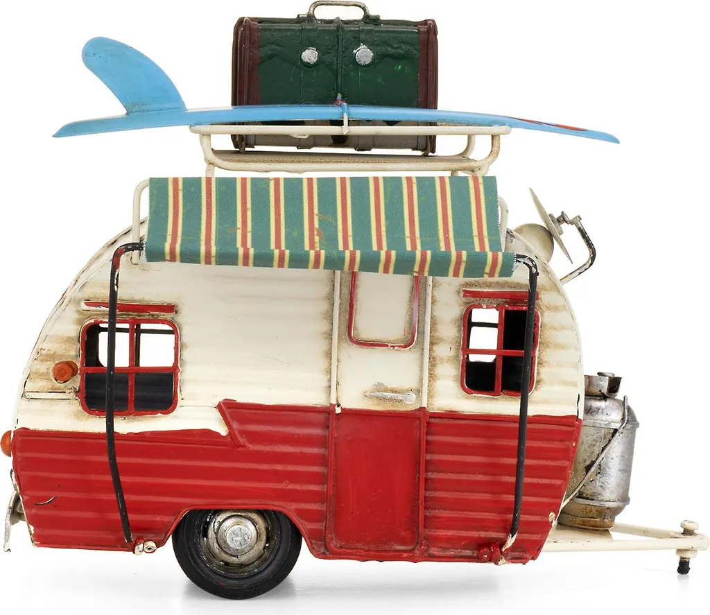 Caravane Rétro Rouge et Blanc en Tôle Modèle Oldtimer de Collection - 8