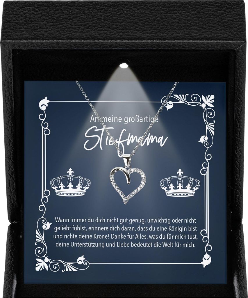 22Feels Stiefmama Muttertag Geschenk Schmuck Bonus Mama - Silber 925/000 Herz Halskette Frauen Damen - Stiefmutter Geburtstag Weihnachten Patchwork...