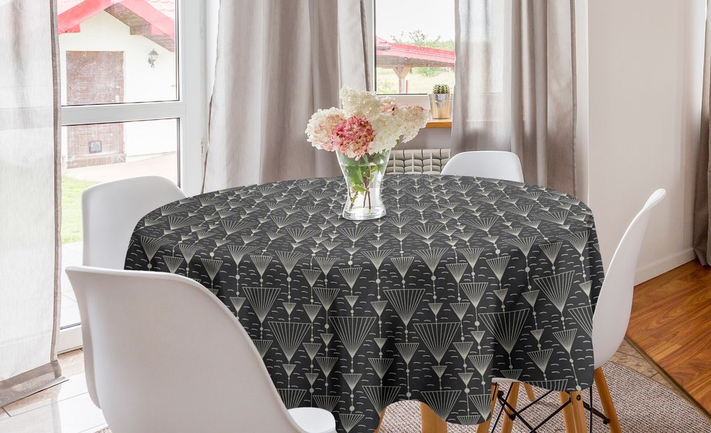 ABAKUHAUS Abstrakt Runde Tischdecke, Modernes gestreiftes Triangles, Kreis Tischdecke Abdeckung für Esszimmer Küche Dekoration, 150 cm, Eischale ...