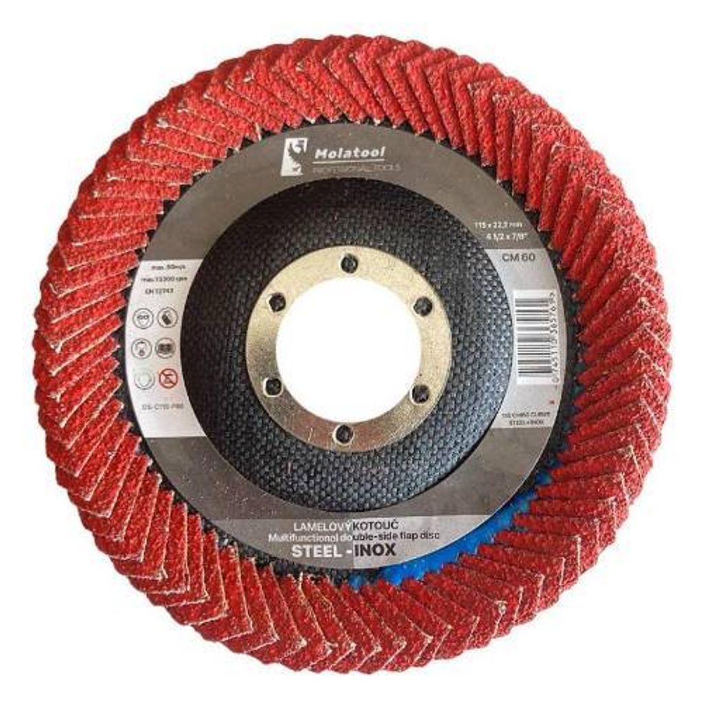 Doppelseitige Lamellenschleifscheibe Molatool Keramik 115 mm P60