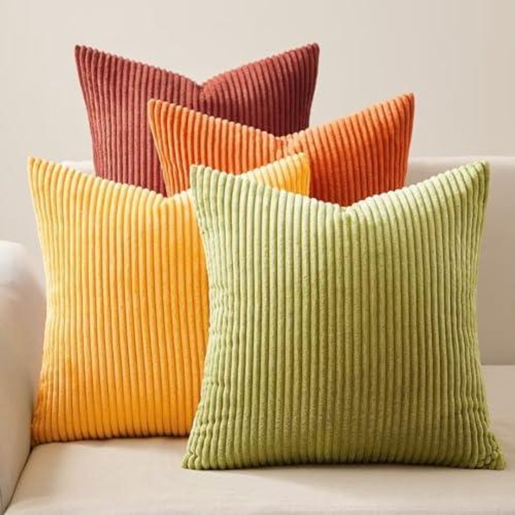 Kissenbezug 60x60cm Herbstgelb-Orange 4-teiliges Set Cord flauschiges Sofakissen Dekokissen