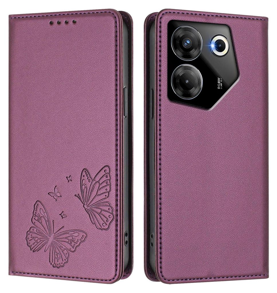 Lederhülle für Tecno Camon 20 Pro 5G, Schmetterling Prägung Produktbild 