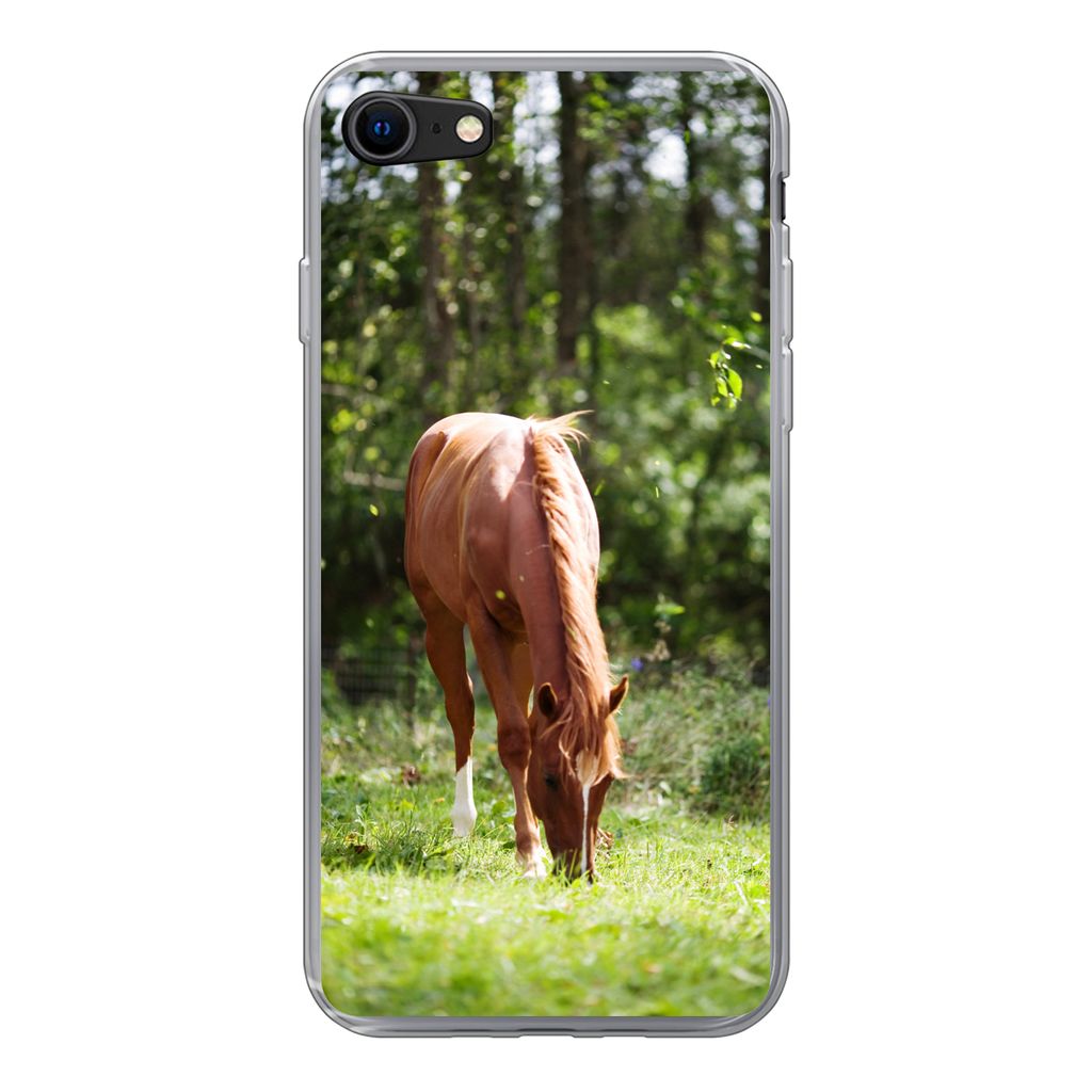 MuchoWow Handyhülle Schutzhülle Hülle für iPhone SE 2022 Pferd - Blumen - Licht Silikon Softcase Handy Hülle - Schutzhülle