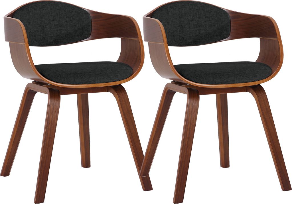 DELUKE 2er Set Stühle LONDON Stoff - 73x49x46cm, Walnuss/Schwarz | Stoff | Holz Gestell | Konferenzstuhl Wartezimmerstuhl