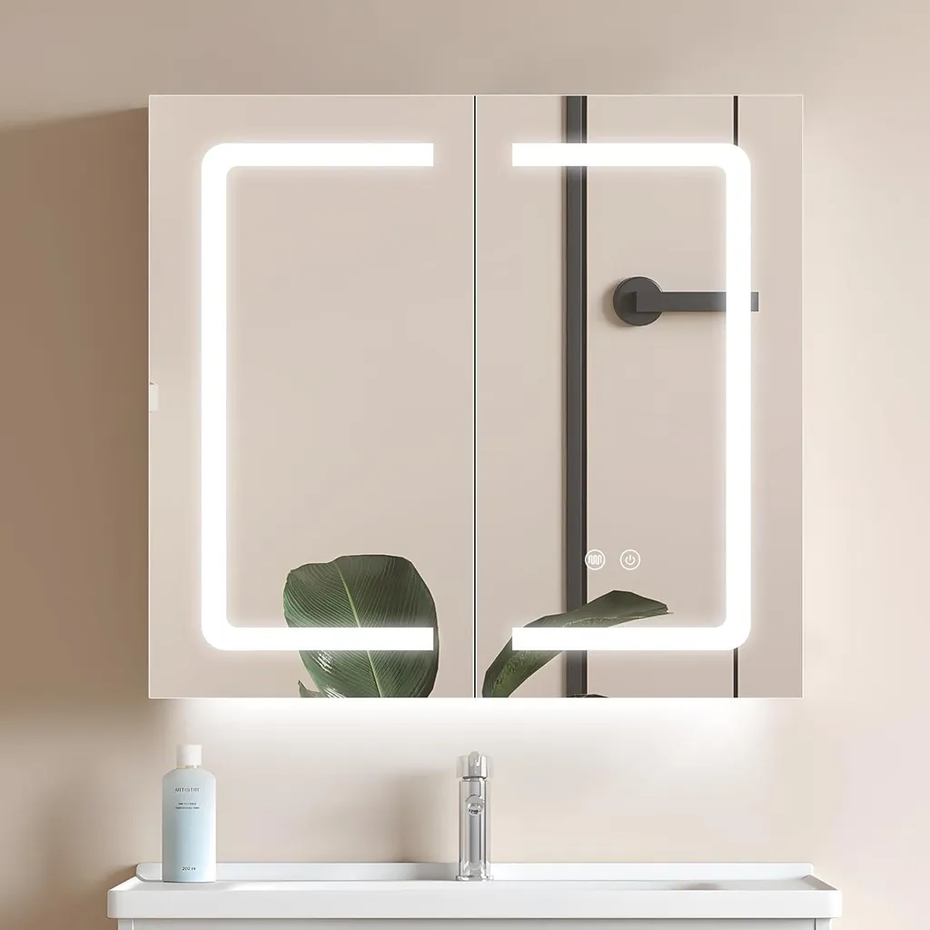 Armoire de toilette LED anti-buée dimmable noire pour un miroir toujours net