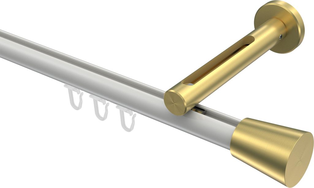 Interdeco Innenlaufstange / Gardinenstange mit Innenlauf Weiß / Messing-Optik, Typ Siteno Sitra (Konus), 20 mm Ø 1-läufig, 540 cm